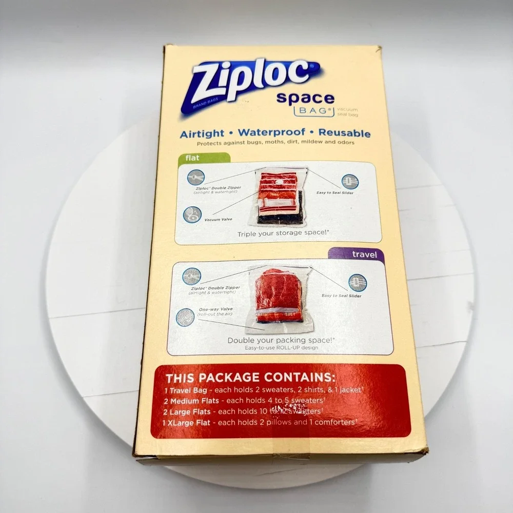 Ziplock Space Bag 6 Bag Variety Open Box Travel Bag Medium Large X-Large Flats